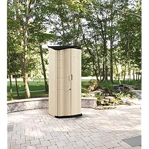 Rubbermaid Compact Vertical Resin Storage Shed With Floor (2 x 2.5 Ft), Weather Resistant, Beige/Brown, Organization for Home/Backyard/Garden Tools/Porch/Patio Cushions/Pool Chemicals/Toys Rubbermaid Compact Vertical Resin Storage Shed With Floor 2 x 25 Ft Weather Resistant BeigeBrown Organization for HomeBackyardGarden ToolsPorchPatio CushionsPool ChemicalsToys