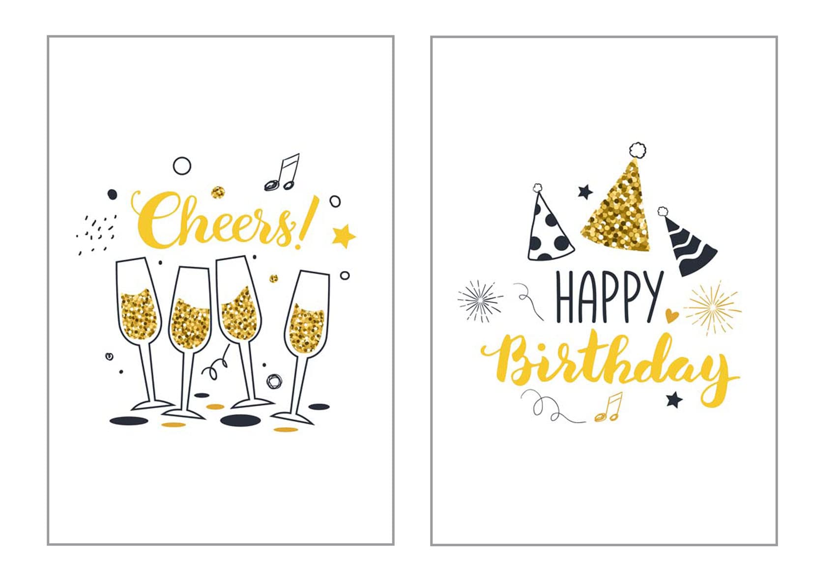 Set 6 Esclusivo Biglietti Di Compleanno Con Fine Argento Rilievo E