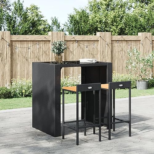 Iiaky Taburetes Altos 2 uds Madera de Acacia y ratán sintético Negro Sillas Altas De Cocina Taburete Bar Mueble Cocina // 362602