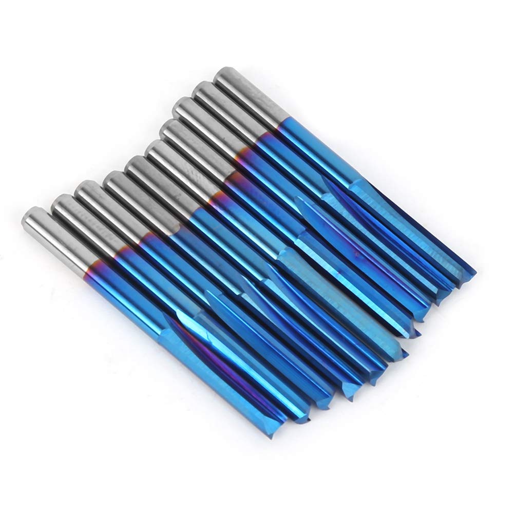 TOPINCN Herramienta de Corte con de 3,175mm con Revestimiento Azul para Fresa Recta de Madera Contrachapada, 10 Uds.
