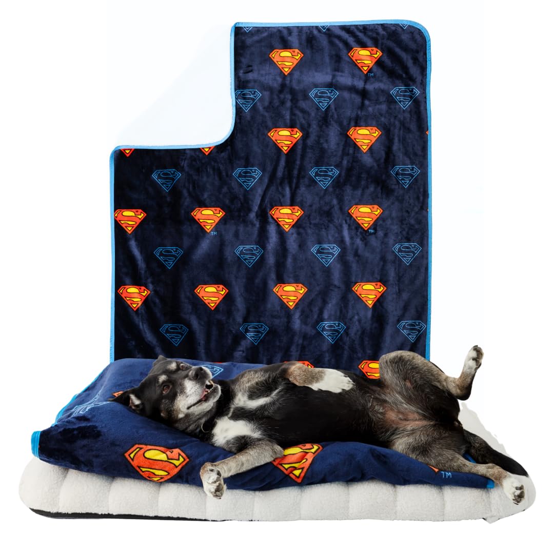 Superman DC Comics Waterproof Dog Bed Cover, Large 40x50 Pet Blanket for Furniture Bed Couch Sofa, (Officially Licensed) by Franco