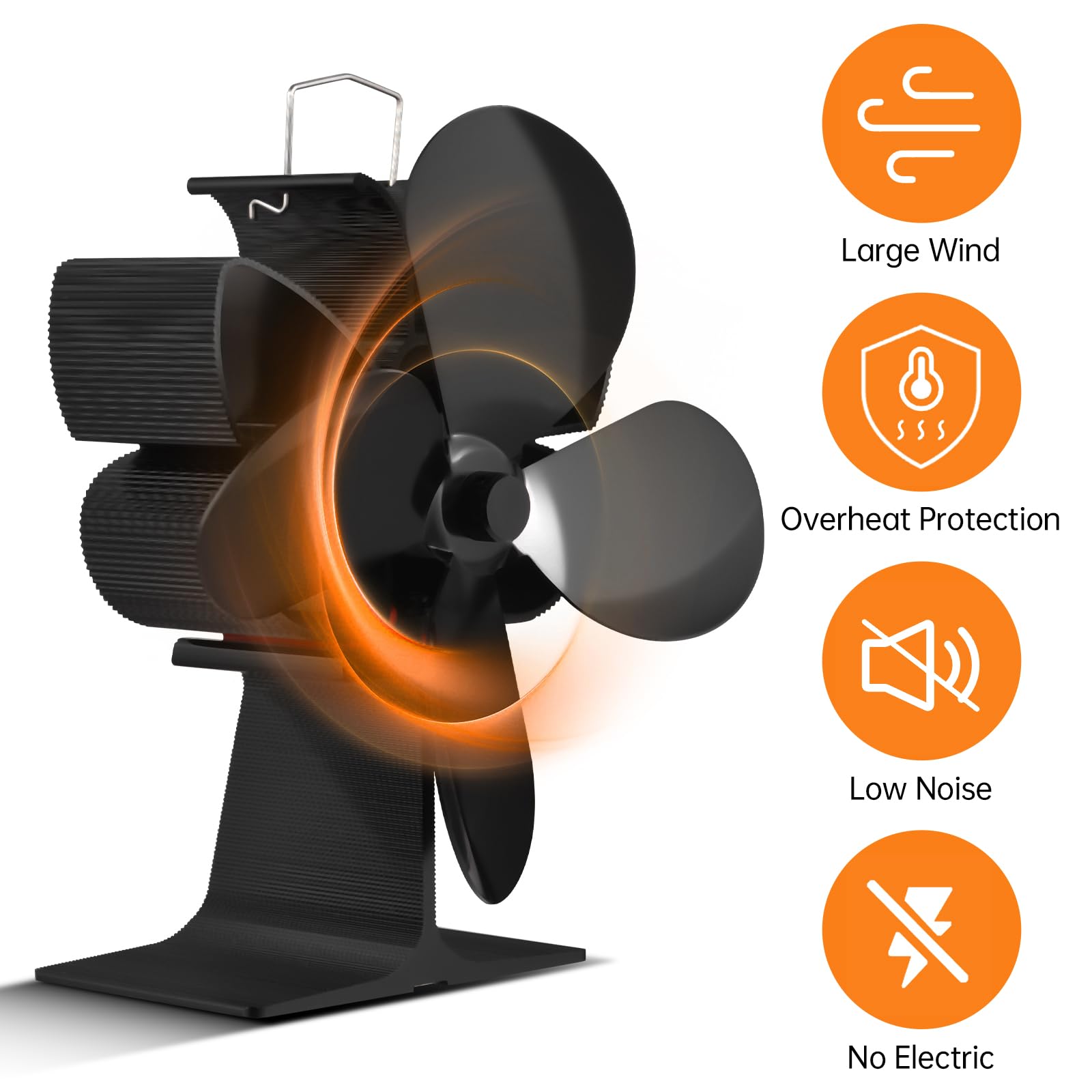 Ventilatore per Stufa a Legna a 4 Pale Alimentato a Calore, Ventilatore Termico Non Elettrico per Stufa a Legna, Camino con Bruciatore a Legna, con Protezione dal Surriscaldamento (Oro)