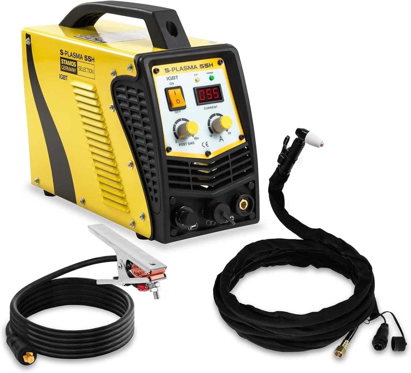 Stamos Selection Plasma Cutter Machine Metal Cutting Machine 55A 17mm 230V Digital Display S-Plasma 55H (Cutting Current 10-55A, Contact Ignition, Fan Cooling)