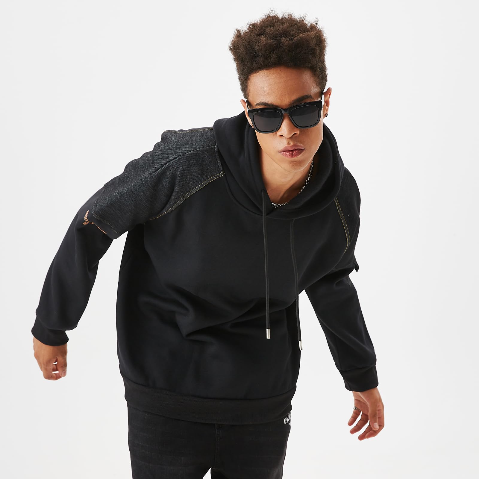 Moshtashio Sudaderas Hombres con Capucha Negra Deportiva Hoodie Casual Americana Techwear Invierno