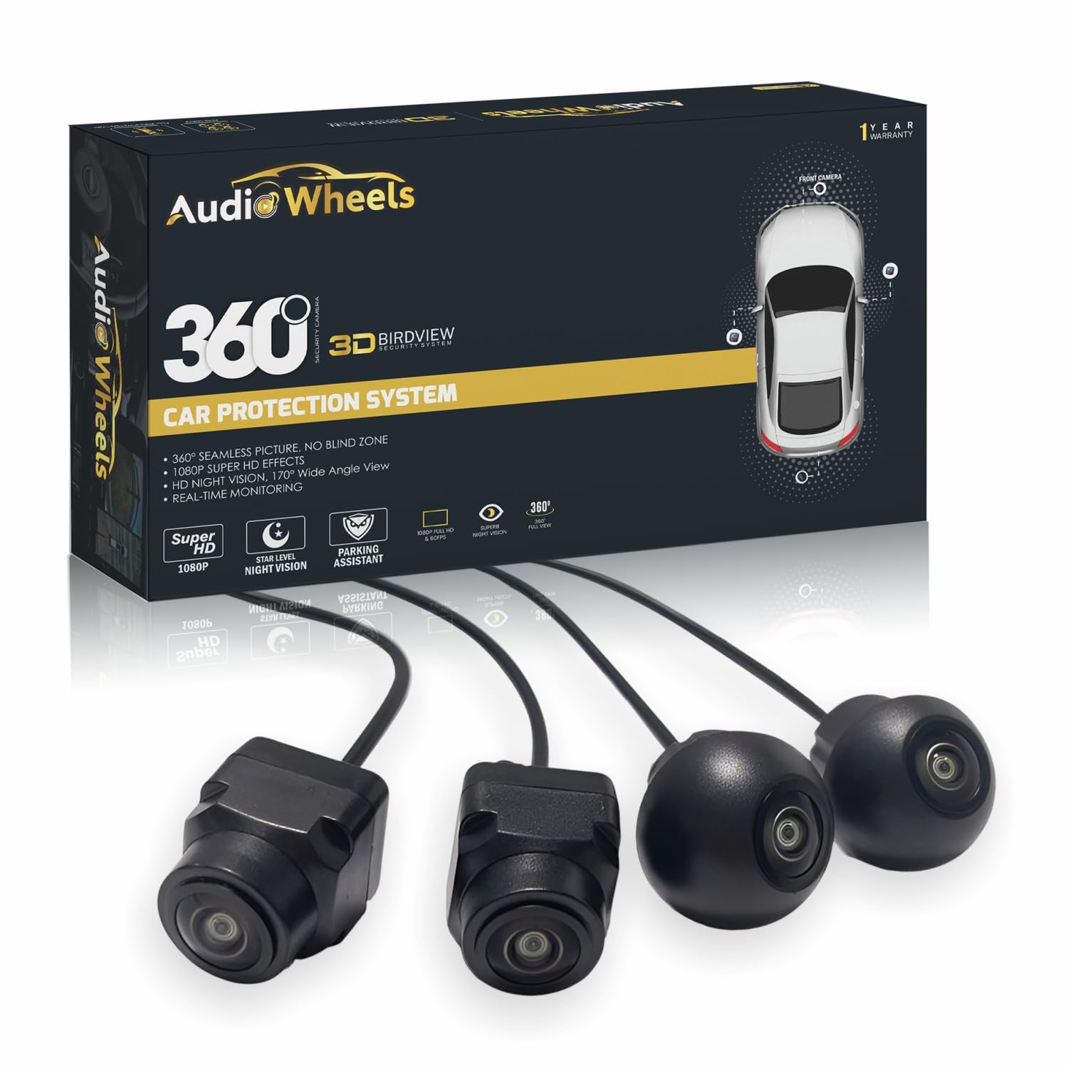Audio Wheels Universal 360° 3D Bird View Car Security System - 1080P Full HD Surround Camera Kit with CMOS Sensor, Night Vision, Water-Resistant & Parking Assistant-image-28