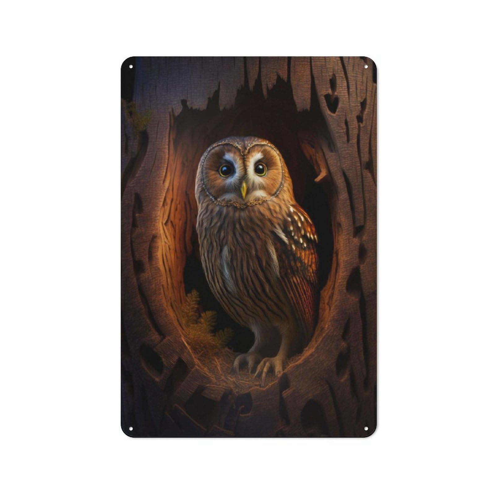 Junmoney Tree Trunk Owl Retro Tin Sign 30X20cm For Living Room Or Hallway, Gift For Living Room Decor Lovers During The Christmas Season