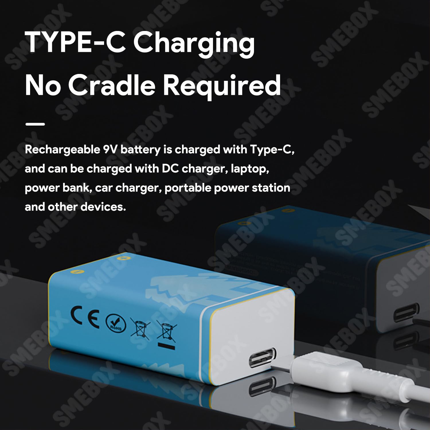 Pilas Recargables 9V 3600mWh Alta Capacidad Recarga USB con Cable Tipo-C para Detectores Humo, Multímetros, Mandos a Distancia, Guitarras Eléctricas y Micrófonos Inalámbricos (8 Piezas)