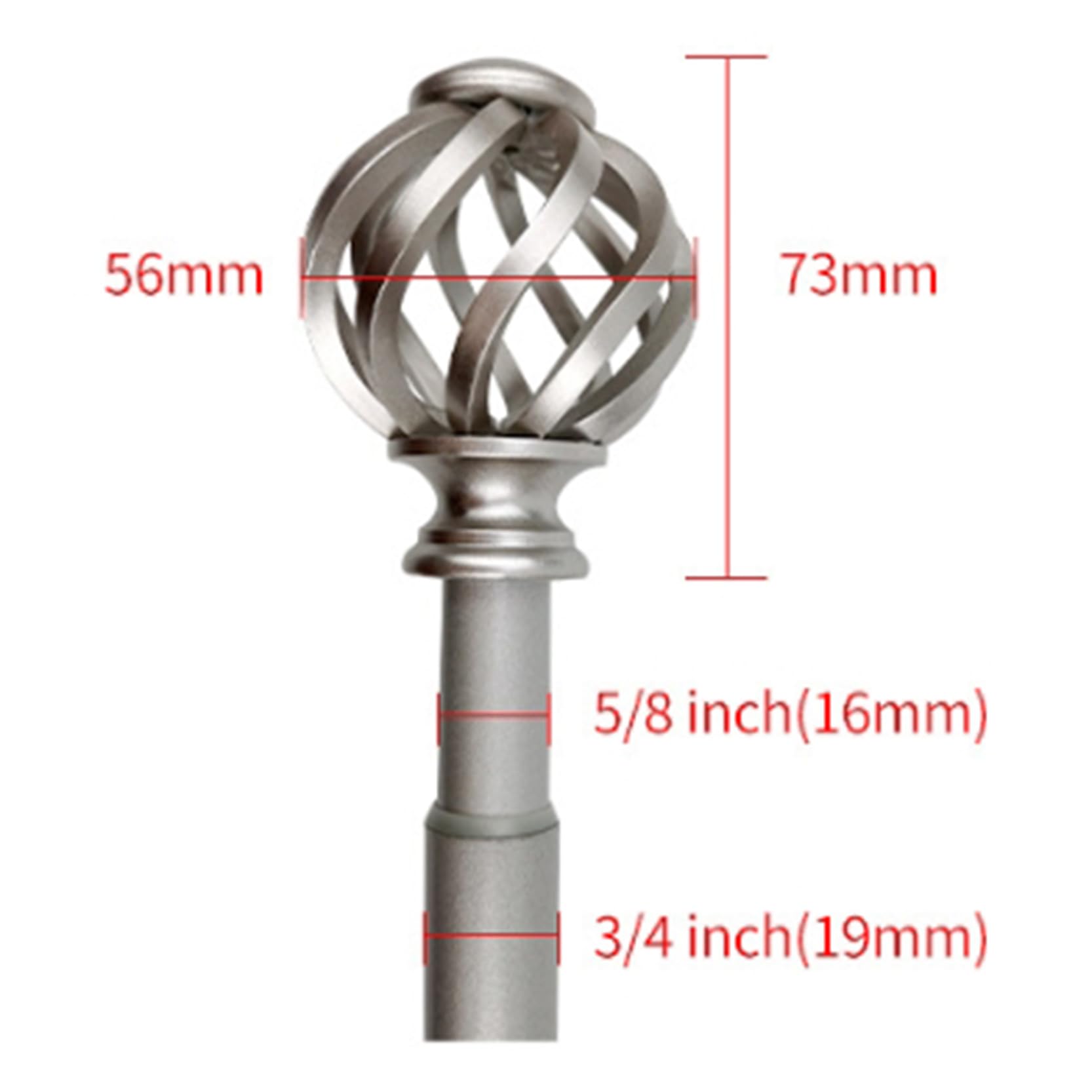 Robuste, Dekorative Einzel Fensterstange, Ausziehbare Gardinenstange, Gardinenstange 32-47 in, Vorhangstange mit Gedrehten Käfigendstücken mit Halterung, Gardinenstange(Color:silber)