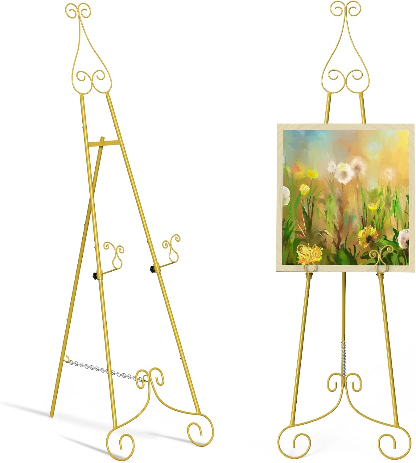 HAITRALGold Easel Stand for Sign, Adjustable Display Easel Stand with Chain Support,Heavy Duty Metal Easel for Wedding Sign,Art,Pictures,55" H Welcome Poster Stand Sign Holder Floor Décor,2 Pack