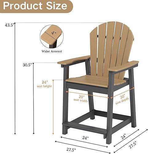 Miniatura 2 de OTSUN Silla Adirondack alta para exteriores, HDPE resistente a la intemperie, para jardín, patio trasero, piscina, capacidad de 400 libras (1