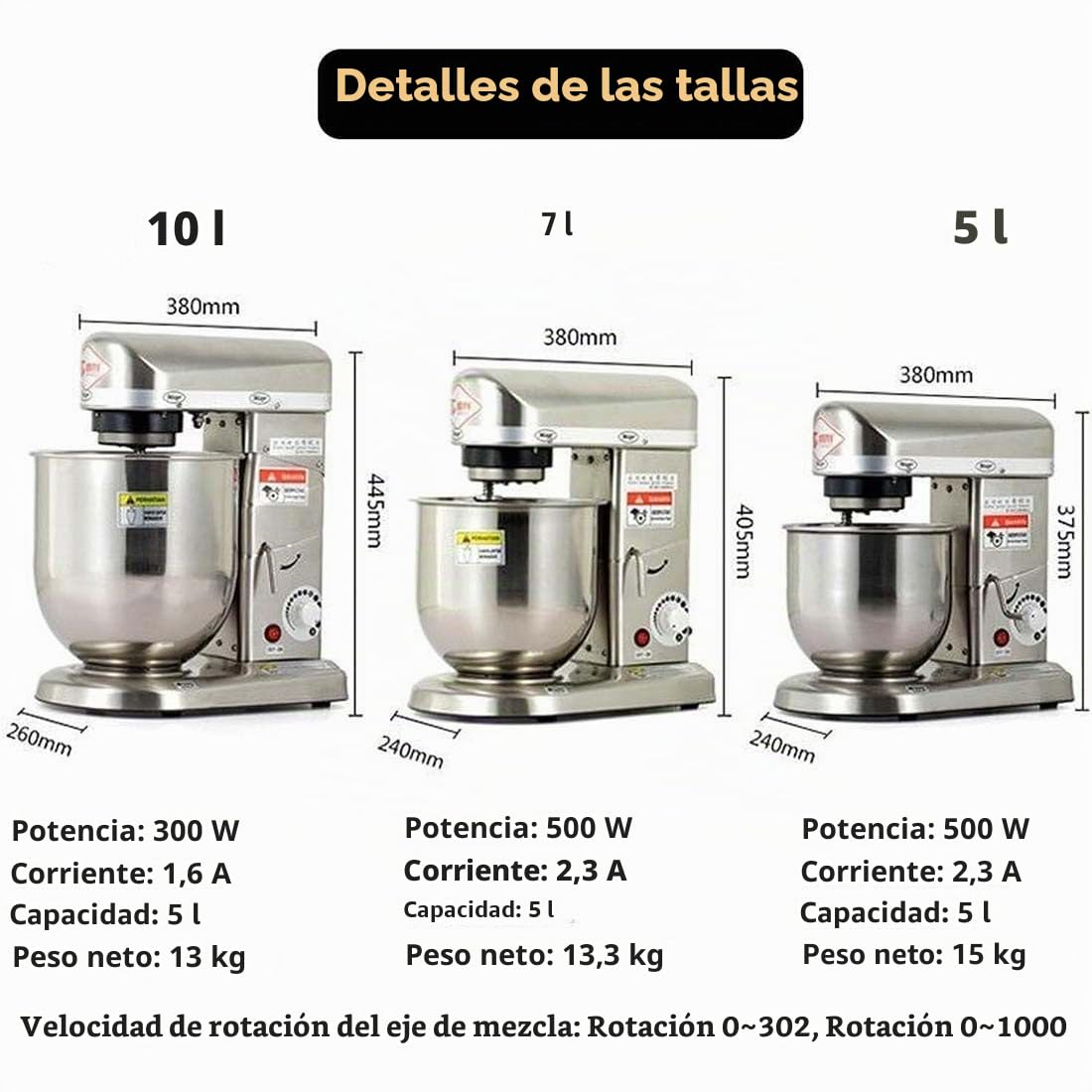 Amasadora profesional de 5 kg, batidora de pie eléctrica comercial, 1500 W, de acero inoxidable, para amasar harina, verduras y verduras con tazón inclinable a 90°.