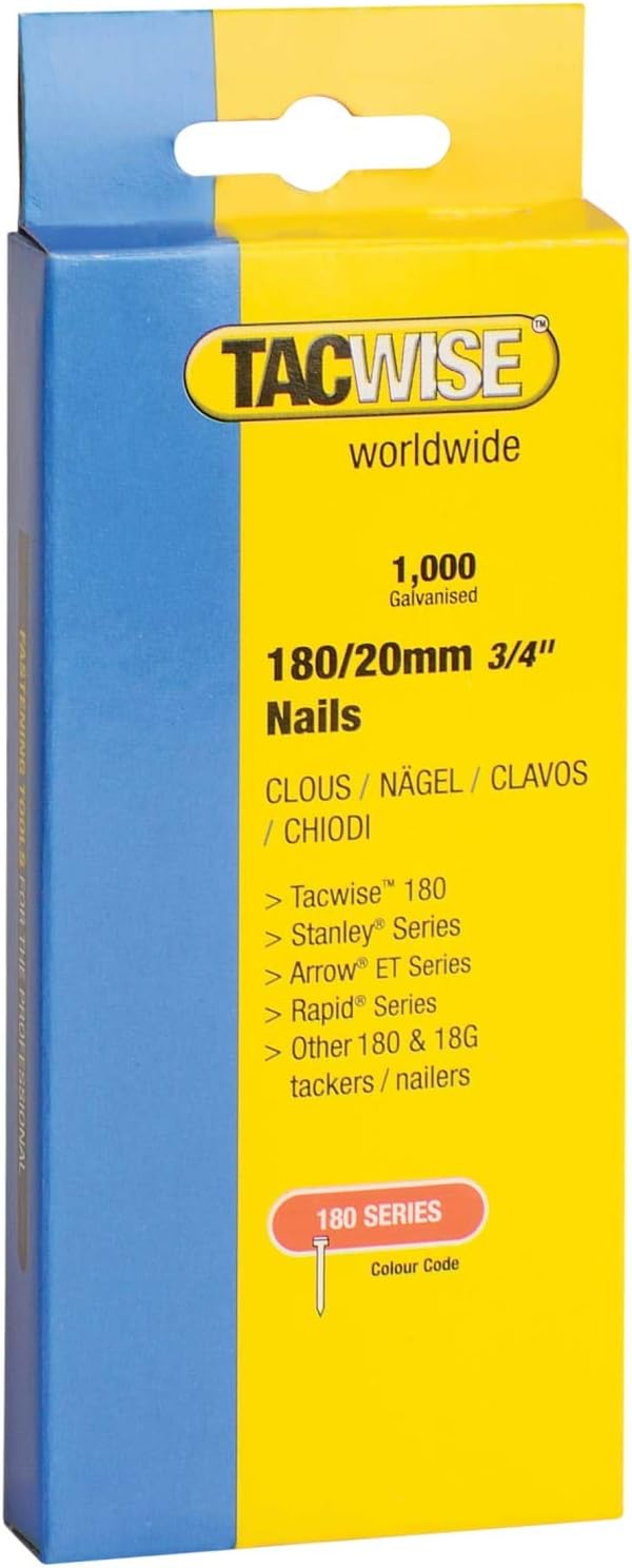 Tacwise 0747 Type 180 / 40mm Galvanised 18G Brad Nails, Pack of 1,000, Silver, 40 mm