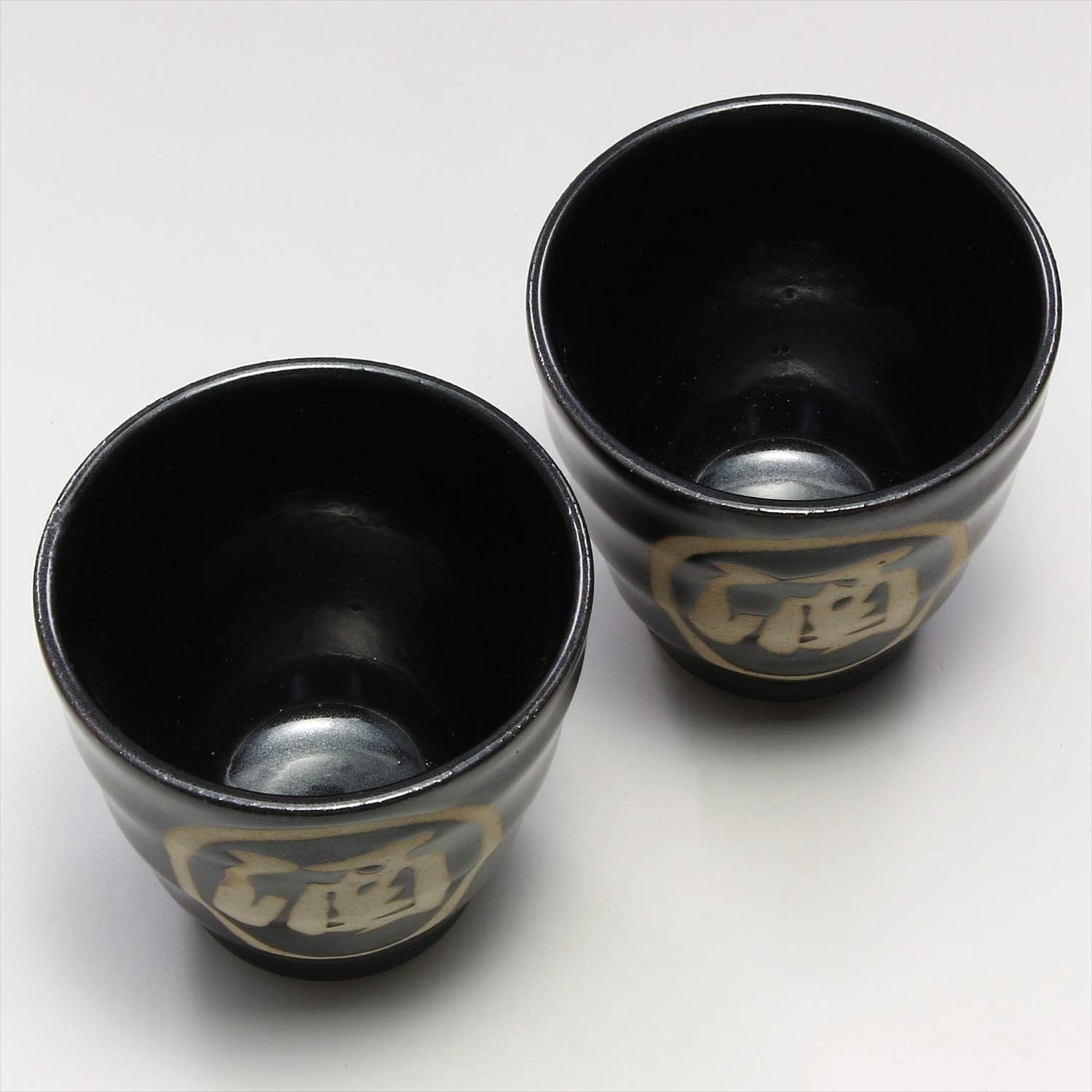 Mino Ware E-00204 Folk Art Sake Bowl Set, Black