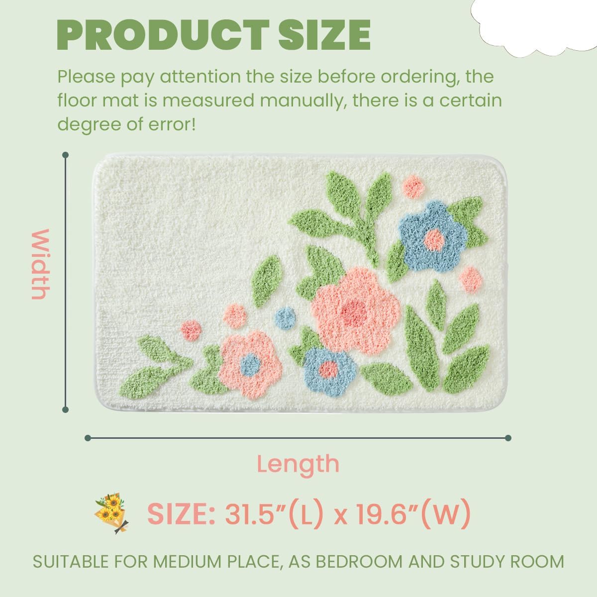 Floral Bathroom Mat Art Ultra Absorbent Fluffy Carpet Non Slip Machine Washable Mat for Shower, Sink and Bedroom (Flower Field, 31"x20")