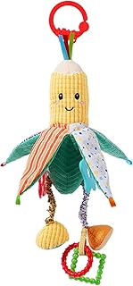 Jollybaby Hanging Rattle Toys for Car Seat Parm, Vegetable Plush Stroller Infant Crib Bed Travel Activity Ring Bell with Crinkle, Squeaky & Teether for Boys Girls(Corn)