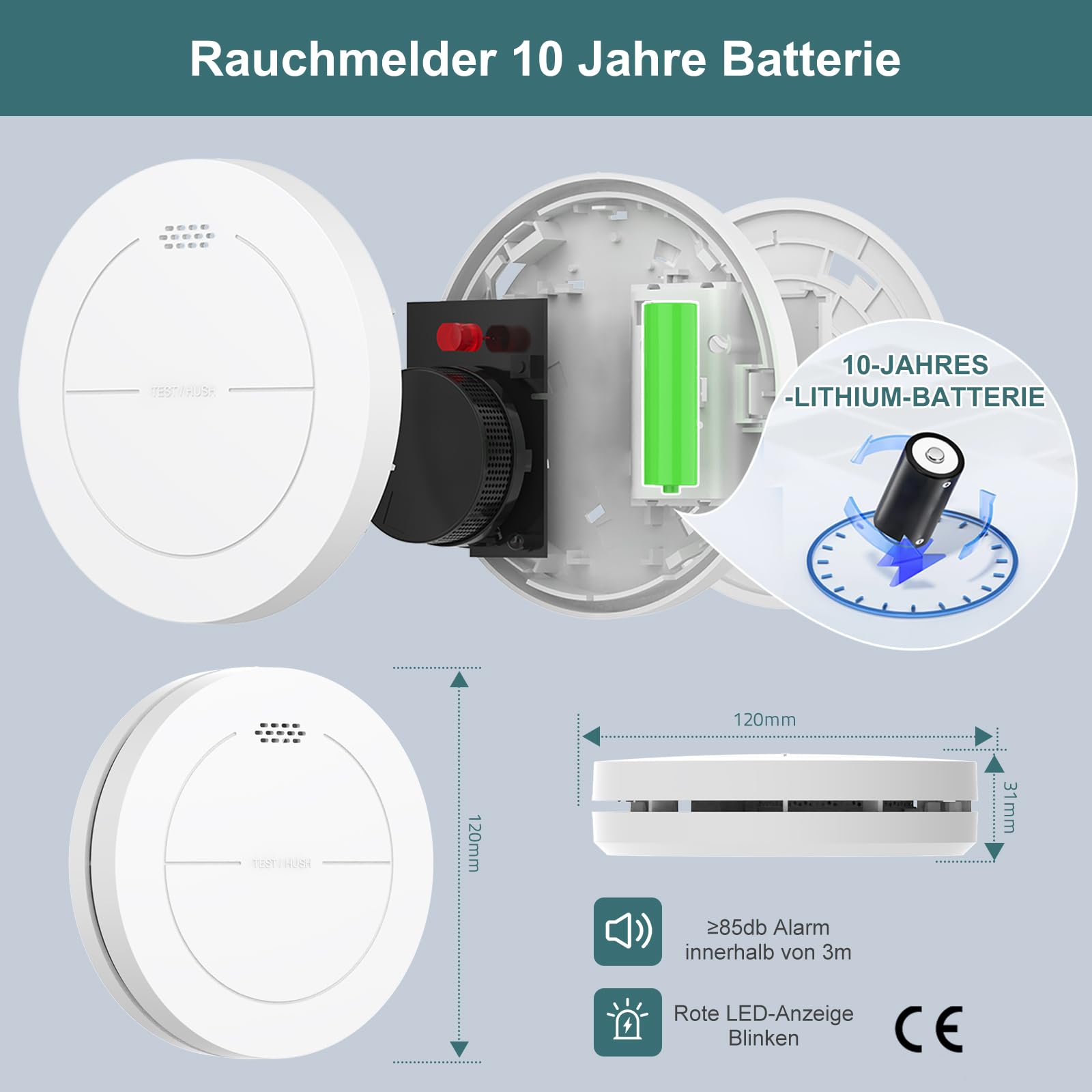 Safeliveo Rauchmelder 10 Jahre Batterie WLAN Smart Feuermelder Vernetzt 5er Set mit Basisstation, Brandmelder mit 85dB Hörbarer Alarm