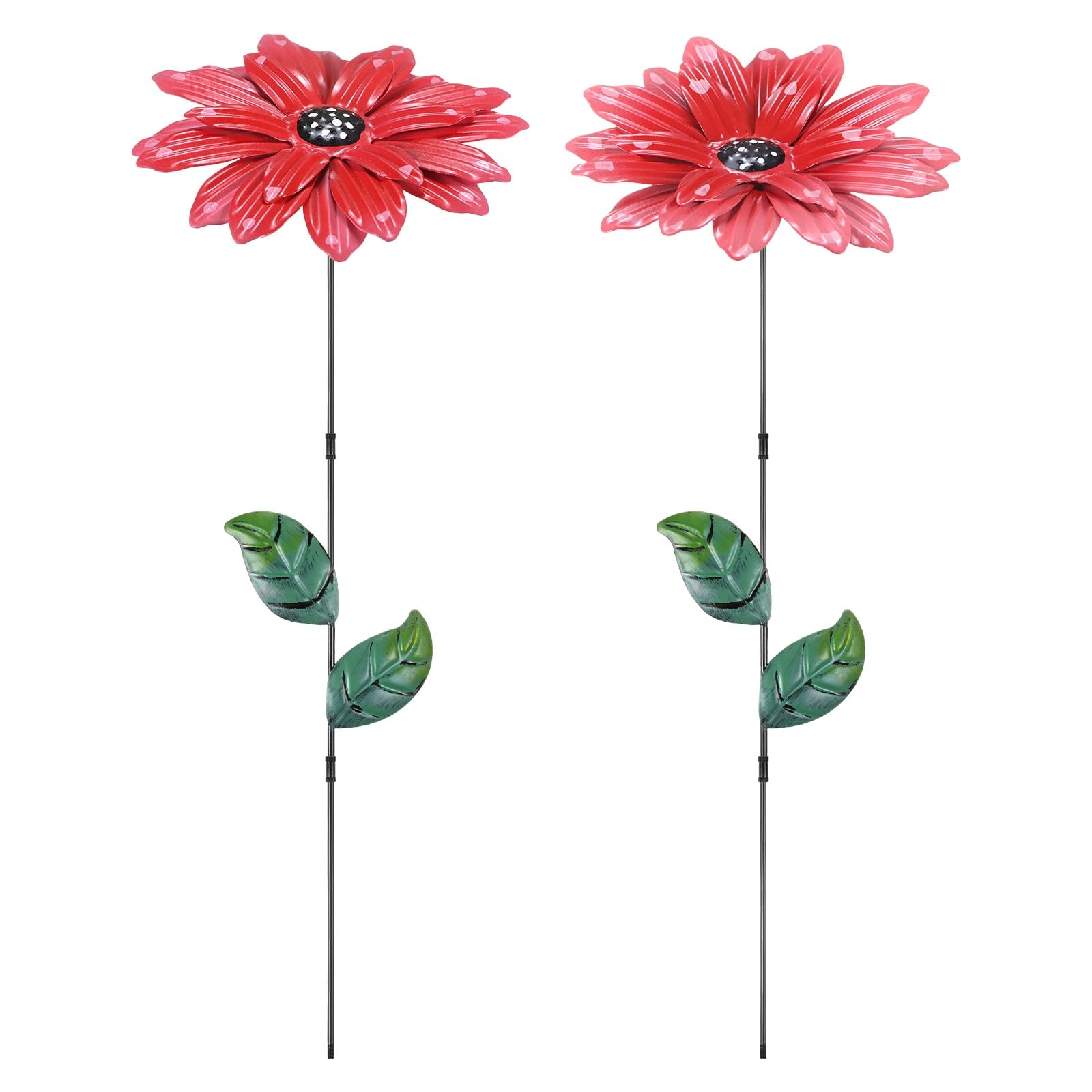 M METERXITY 2 Pack Large Flower Garden Decor Stakes, 13 Inch Waterproof Metal Garden Stakes Spring Decorative for Indoor/Outdoor/Flower Pot/Bouquets/Patio/Terrace/Home Decor [1 Pink & Red]