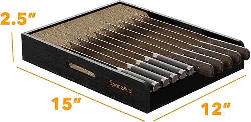 Miniatura 5 de SpaceAid Organizador grande de cajones de cuchillos de bambú, soporte para cuchillos de carne de cocina, bloque organizador para cajones en