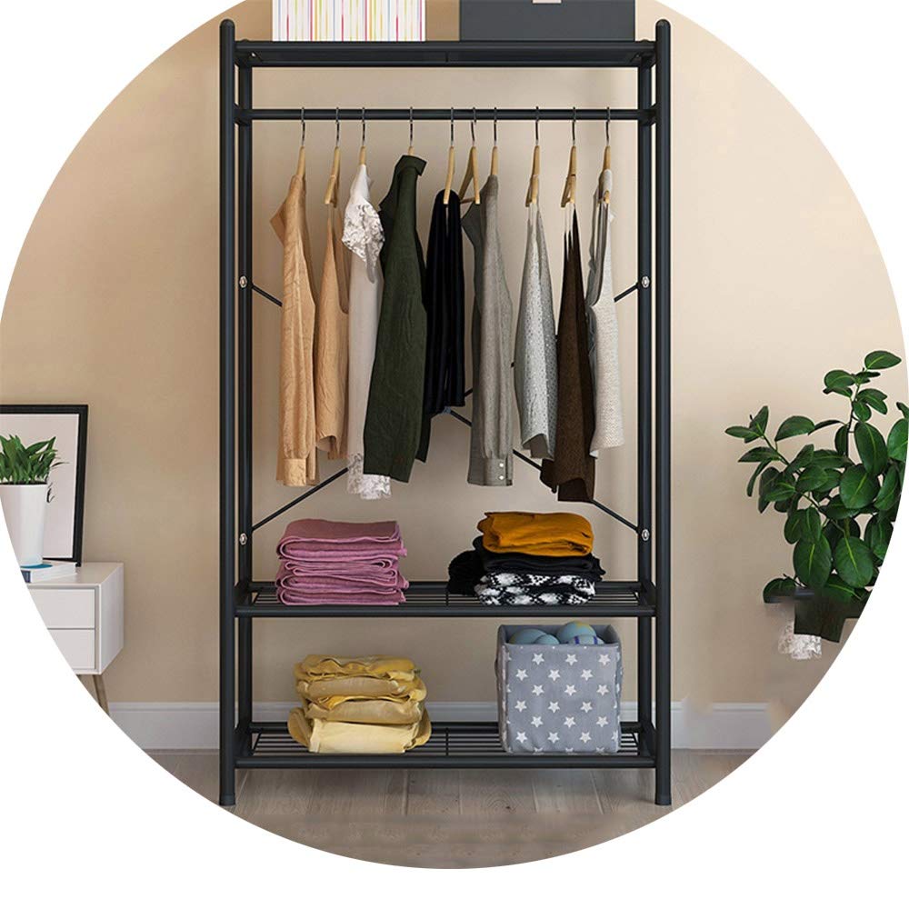 Strapazierfähige Kleiderstange Kleiderstange mit 3 Etagen Ablageflächen für Mantel, Tasche und Schuhe, Metall weiß/schwarz 78 x 40 x 150 cm (Color : Black)