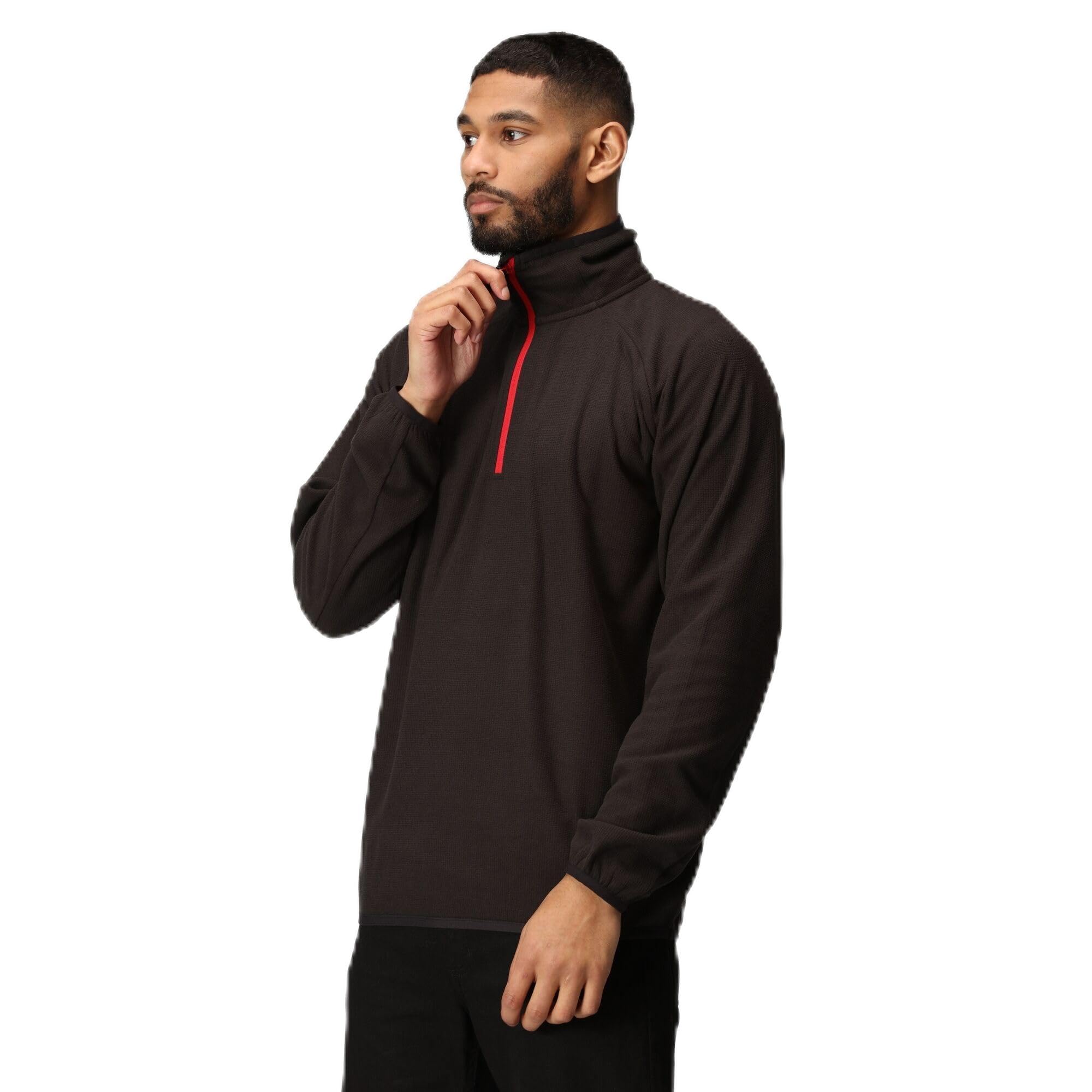 Regatta Professional Men's Navigate Half Zip Fleece with Hood & Contrasting Zip, Lightweight Midlayer - Perfect for Outdoors, Walking & Hiking Black