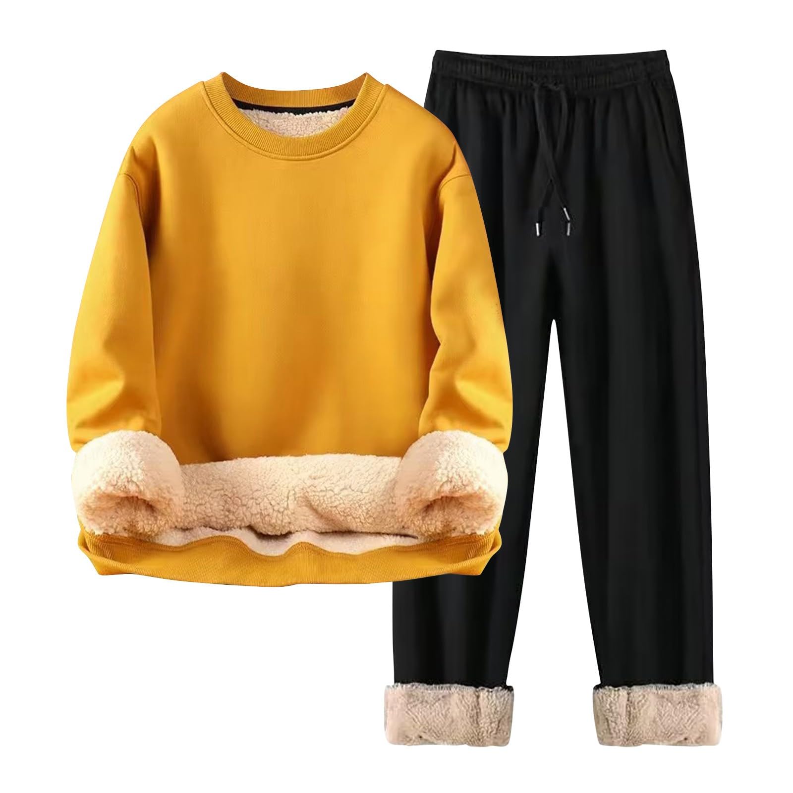 Felpa con cappuccio girocollo e jogger Set per uomo, tuta invernale in pile
