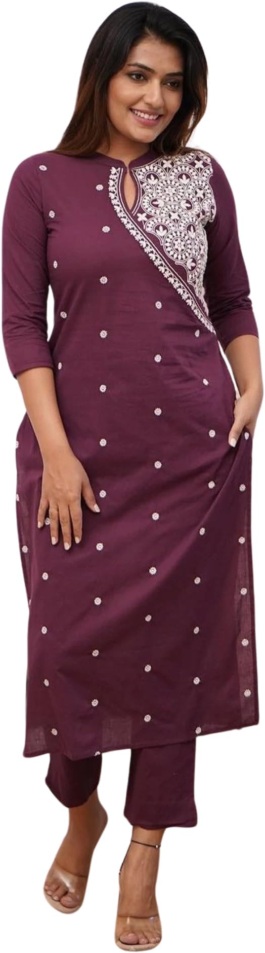 Kurta Set for Women | Women Kurta Pant Set |Cotton Blend Embroidered Regular Women Kurti Set (K-34-38)
