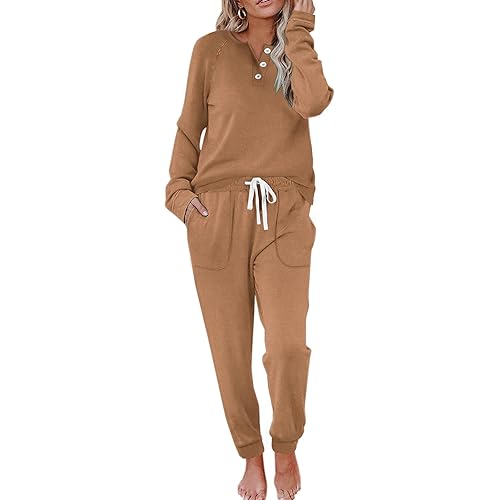 WIHOLL Two Piece Outfits for Women Lounge Sets Button Down Sweatshirt Sweatpants Sweatsuits Set with Pockets