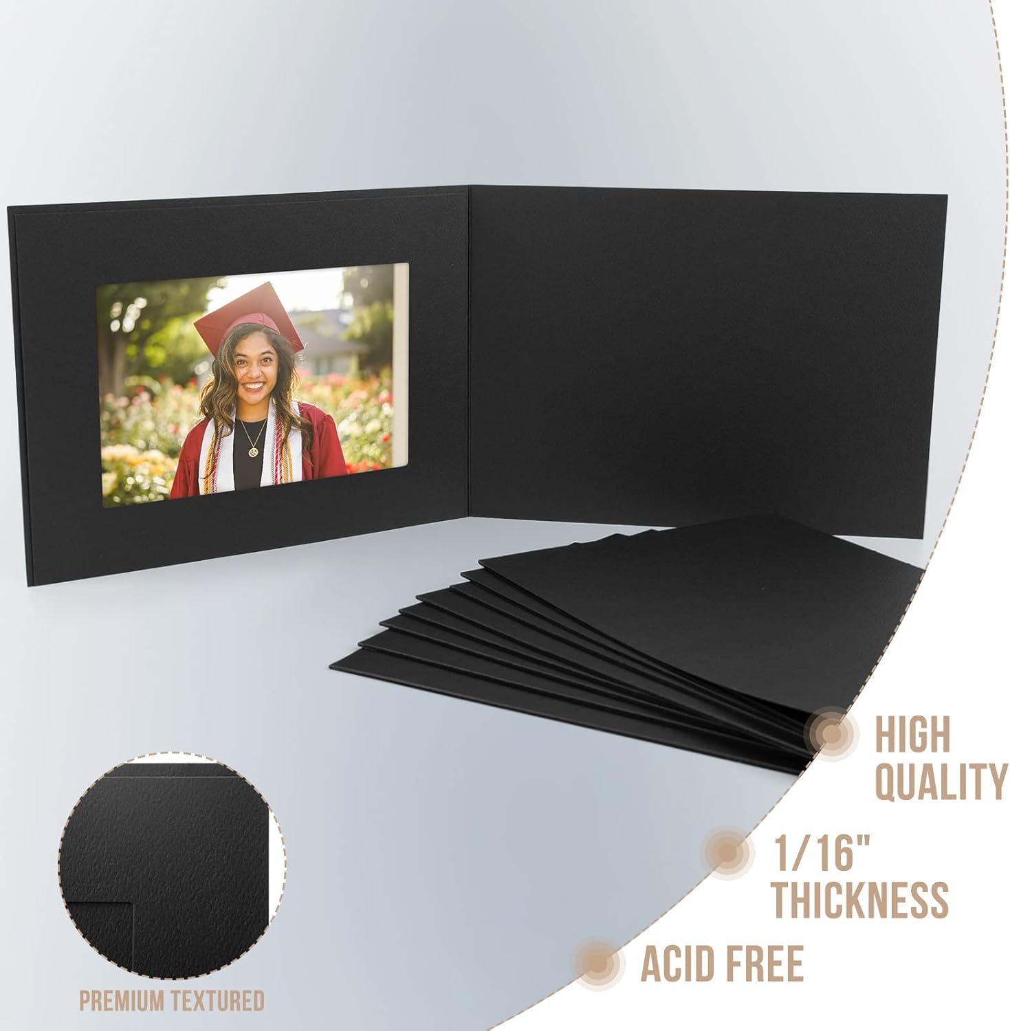 Golden State Art, Pack of 50, 4x6 or 6x4 Photo Folders, Cardboard Picture Frame, Paper Frame Cards, Greetings/Invitation Special Events: Graduation, Christmas, Wedding(Black)