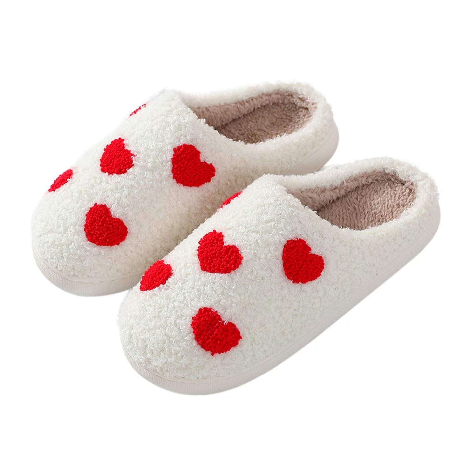 KEYUSHOP Love Slippers for Women Mens Fuzzy Heart Slippers Winter Couple Shoes Slip-On Preppy Slippers