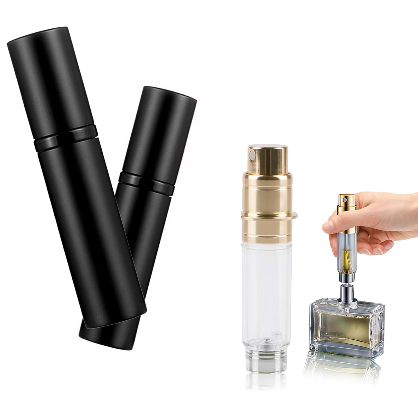 Sponsored Ad – 2Pcs Travel Refillable Perfume Bottle : 5ml Mini Portable Perfume Empty Atomisers - Bottom Fill Pocket P-e-r-f-u-m-e Dispenser, Unisex for Travel Vacation Birthday Anniversary (2 Black)