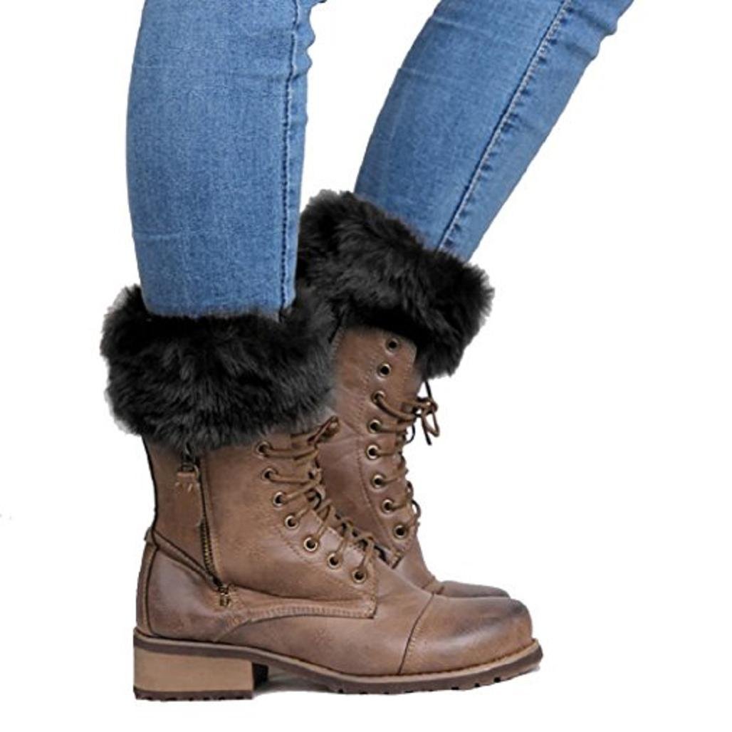 Greenlans Women's Black Autumn Winter Fashion Furry Ribbed Boot Cuffs Boot Toppers Leg Warmers