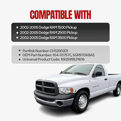 Miniatura 3 de FITRITE Auto Parts - Rejilla para Dodge RAM 1500 y 99-02 RAM 2500/RAM 3500 1999-2001, 1 pieza de pintura de construcción a juego, color negro