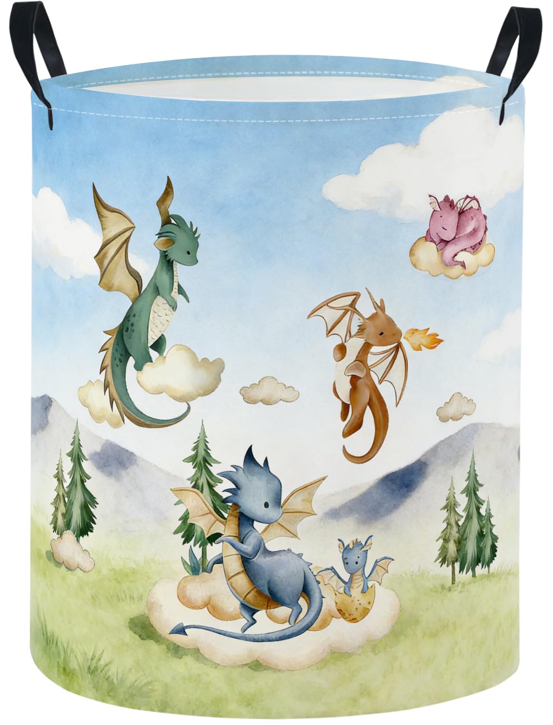 Baby Laundry Basket Baby Nursery Hamper Kids Laundry Basket Toy Storage Bin for Boys Room Decor Gift Baskets for Bedroom Bathroom(Flying Dinosaur)
