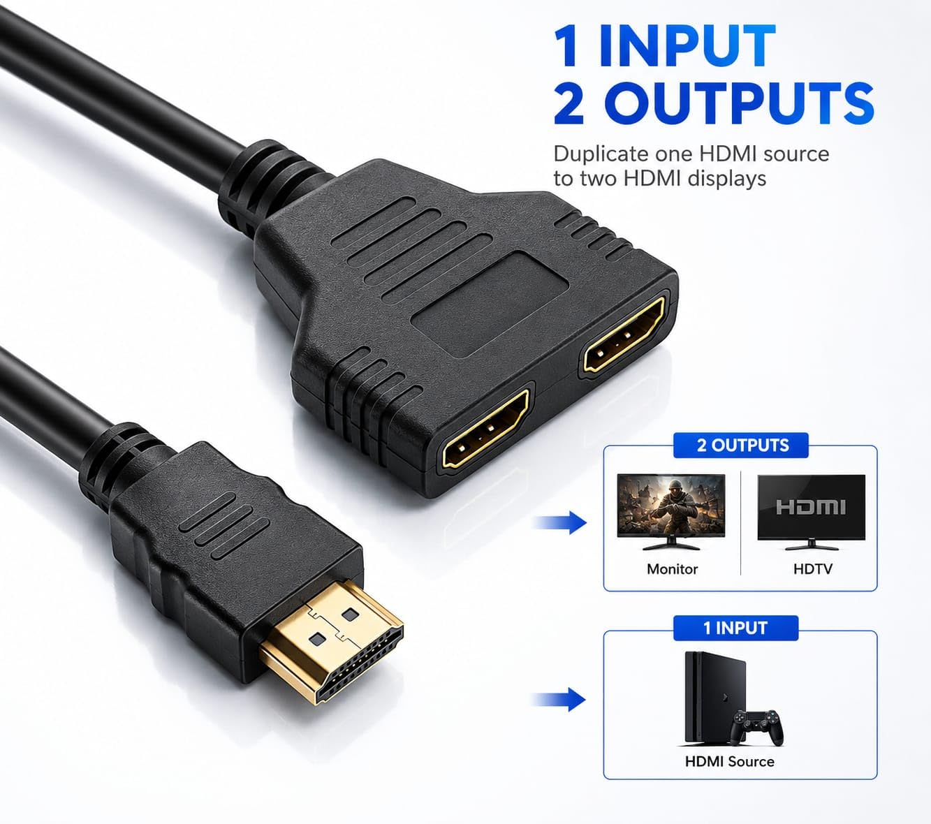 FORIDA HDMI Y Splitter Cable 1 in 2 Out, 4K 1080P 3D HDTV Dual Port Adapter, 1 Male to 2 Female HDMI Converter Splitter for TV Monitor Laptop PS3 PS4 PC VR Display [ Mirror Display Only ] — Amazon image 5