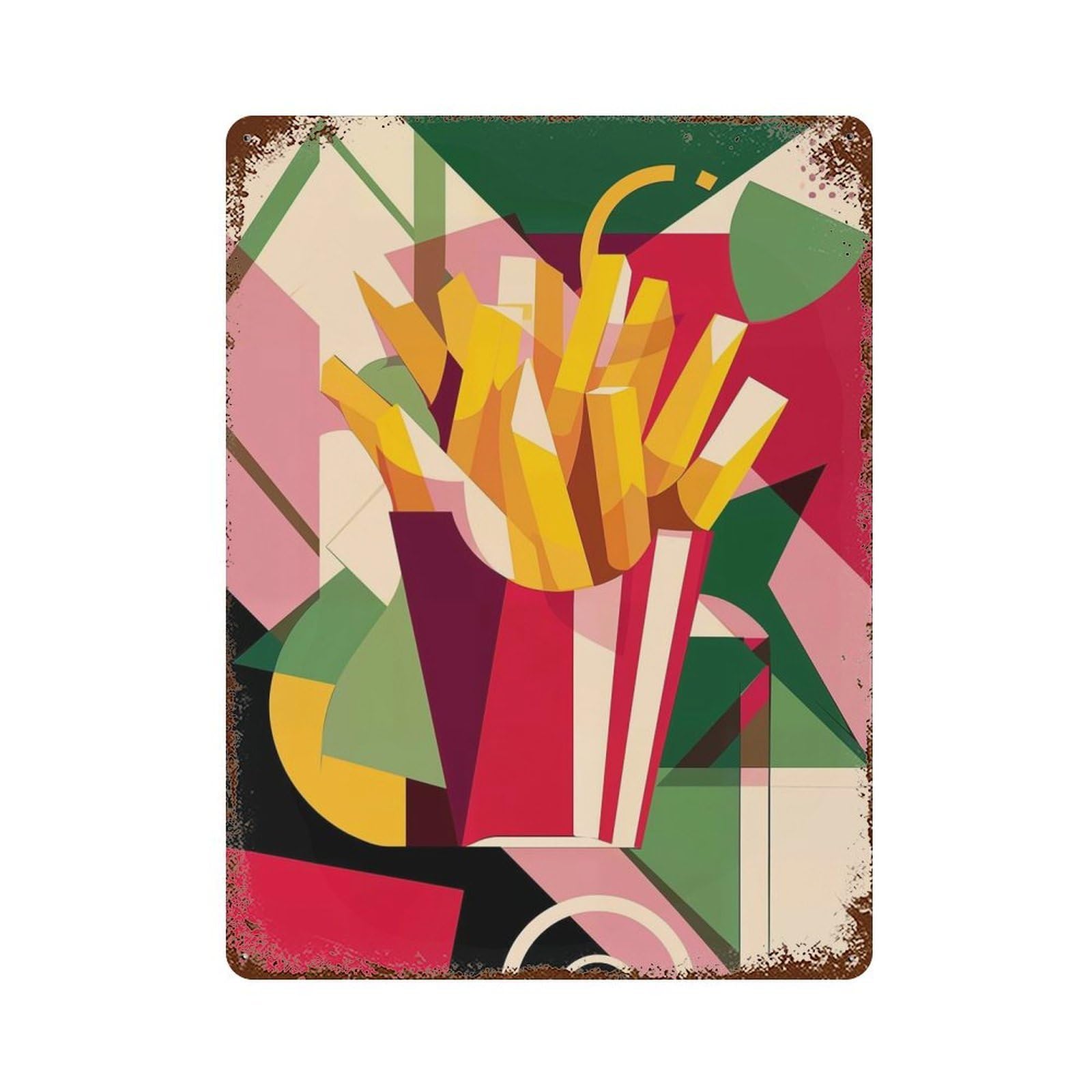 Cubist Fries Bauhaus Vintage Metal Tin Sign 15.7"x11.8", Rustic Home Decor for Garage, Bar And Workshop Decor