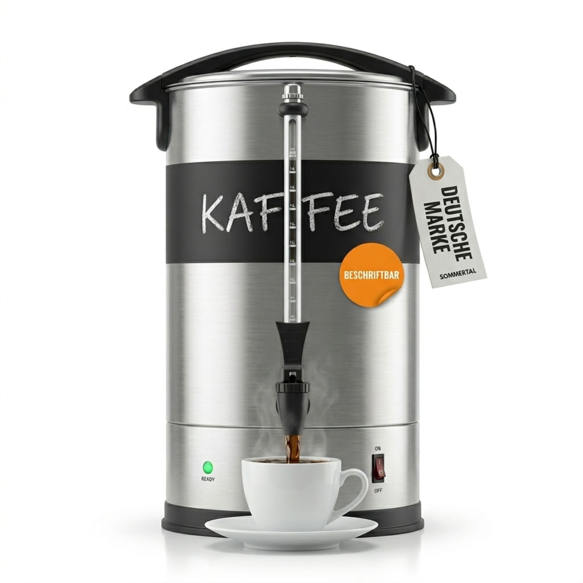 Sommertal Gastro Kaffeemaschine 15L / 100 Tassen | Filterkaffeemaschine groß mit Warmhaltefunktion & Wasserstandsanzeige | Kaffeeurne mit Beschriftungsfeld für Büro, Catering & Events | Kaffeekocher