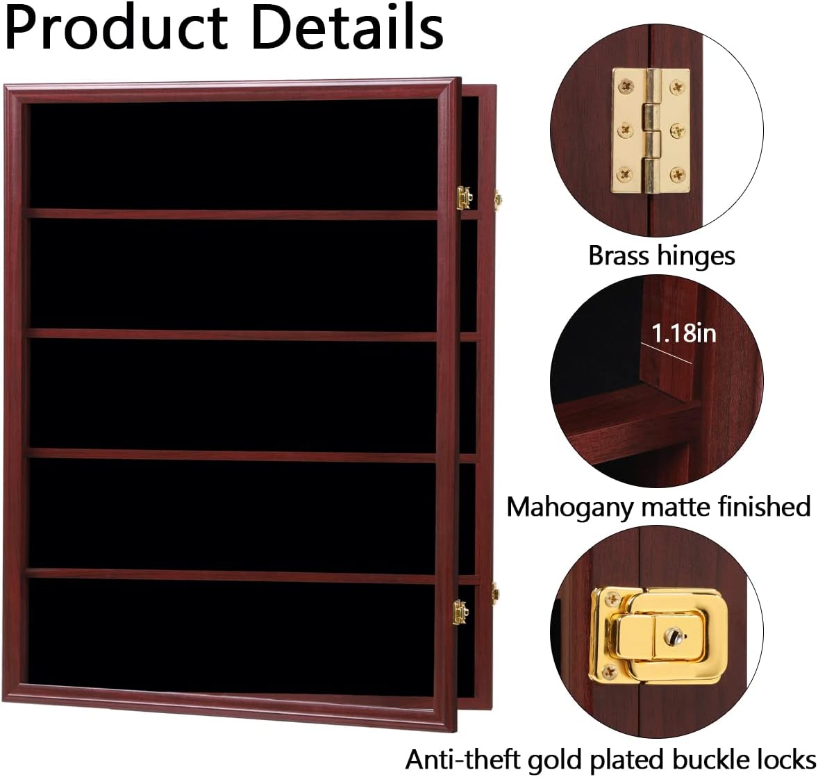 35 Baseball Card Display Case - Lockable Sports Graded Card Display Case Wall Mount with UV Protection Acrylic Door for Baseball Basketball Football Hockey Trading Card Collection (Mahogany)