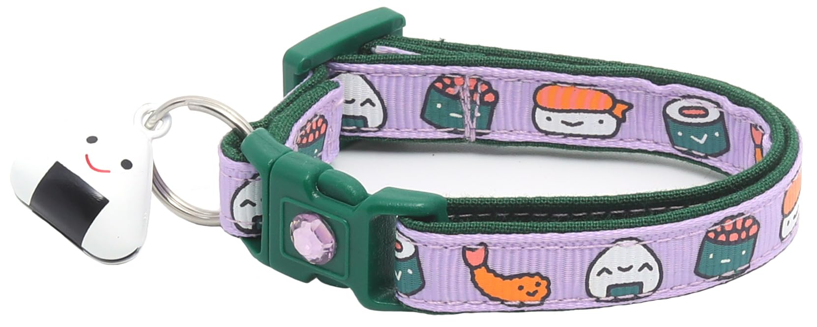 Collar de gato de sushi con campana de onigiri, tamaño grande ajustable o collar de gatito, collar de seguridad (pequeño (10 libras y menos), morado)