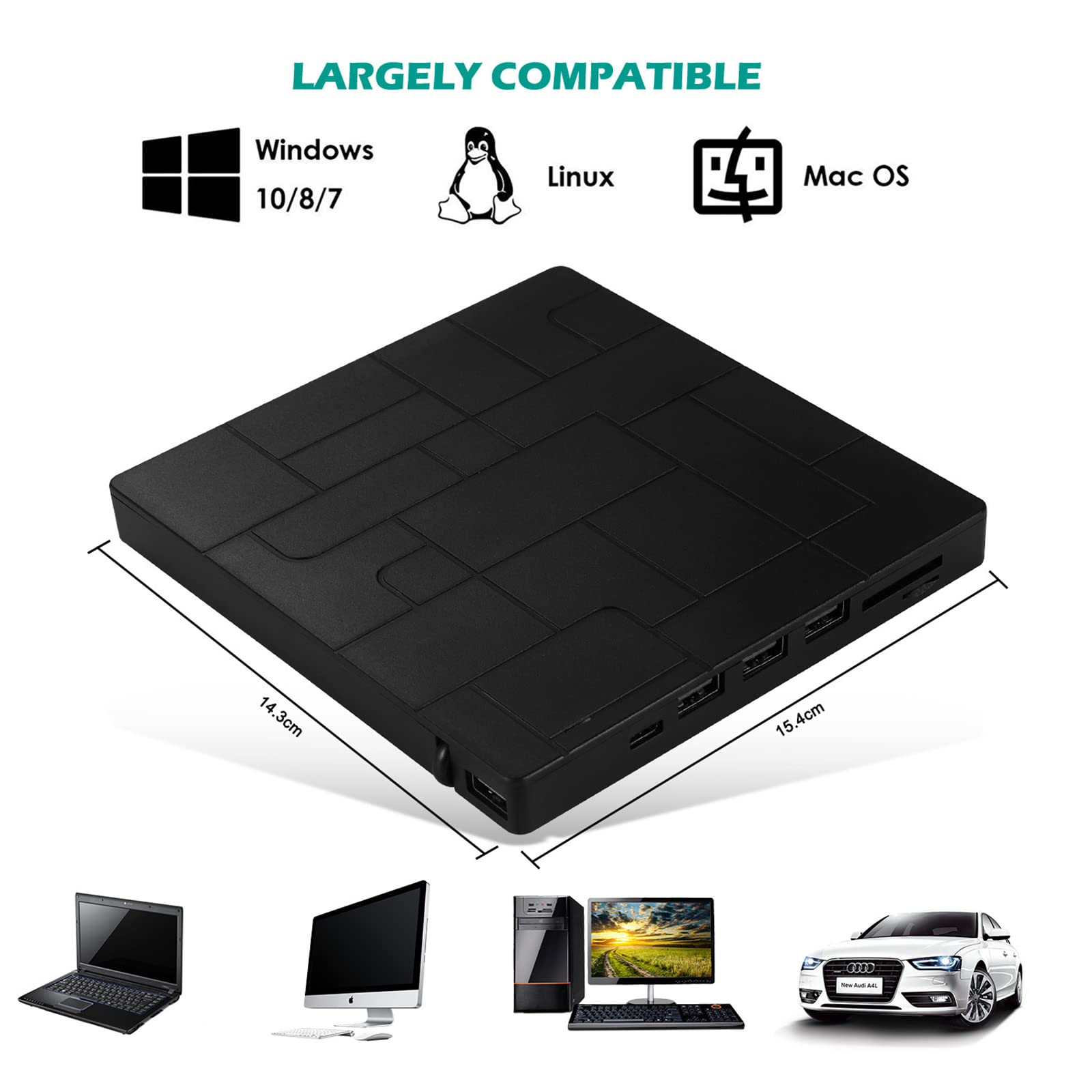 Grabadora de DVD Tipo c Unidad óptica móvil USB3.0 Tarjeta multipuerto Unidad óptica Externa de Interfaz Dual