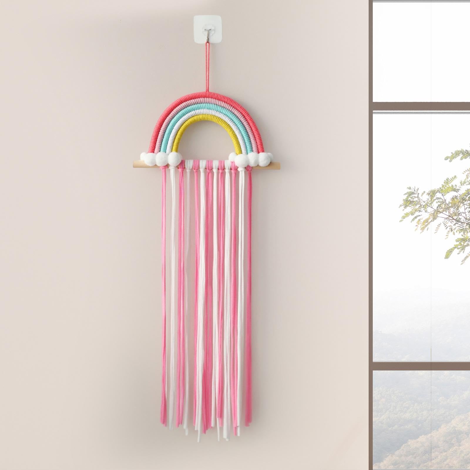 Menolana Hair Organizer Holder for Girls Hair Home Decor Wall Art Gift Decorative Ornaments Boho Display Stand Hanger, Pink