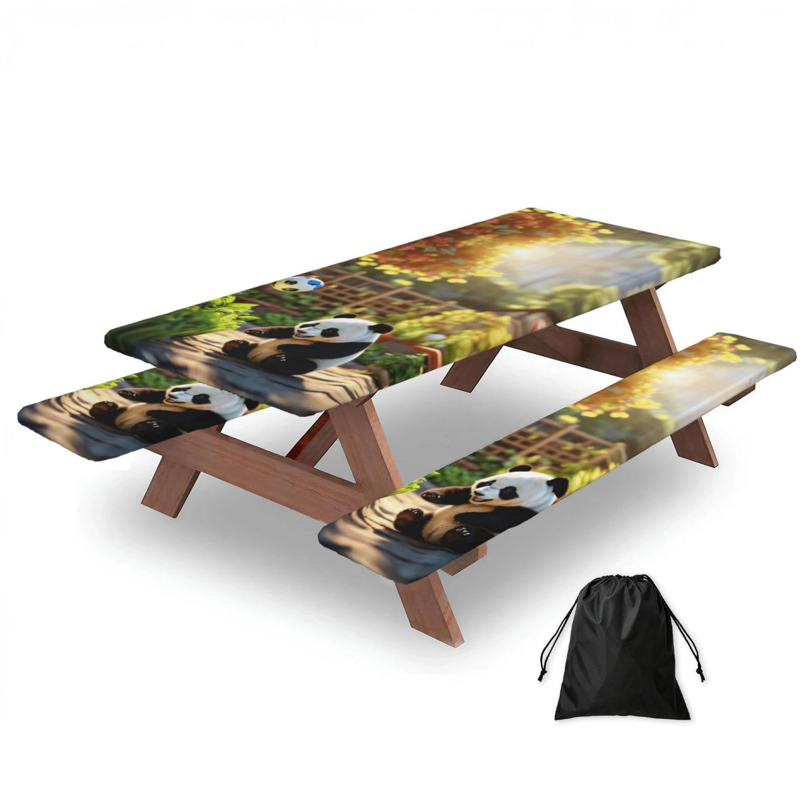 Zyjhyy Black Panda Print 3 Pack Wipeable Picnic Bench Cover And Table Cover Lightweight Table Cloth For Camping Outdoor