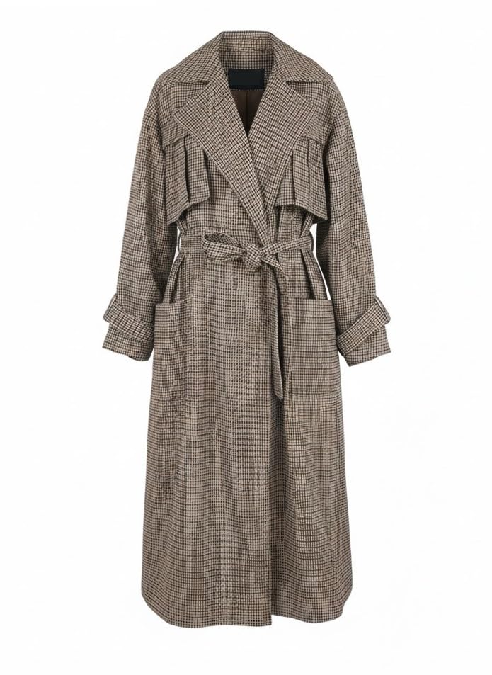 Trench-coat en laine à carreaux pour femme long manteau ample d'hiver