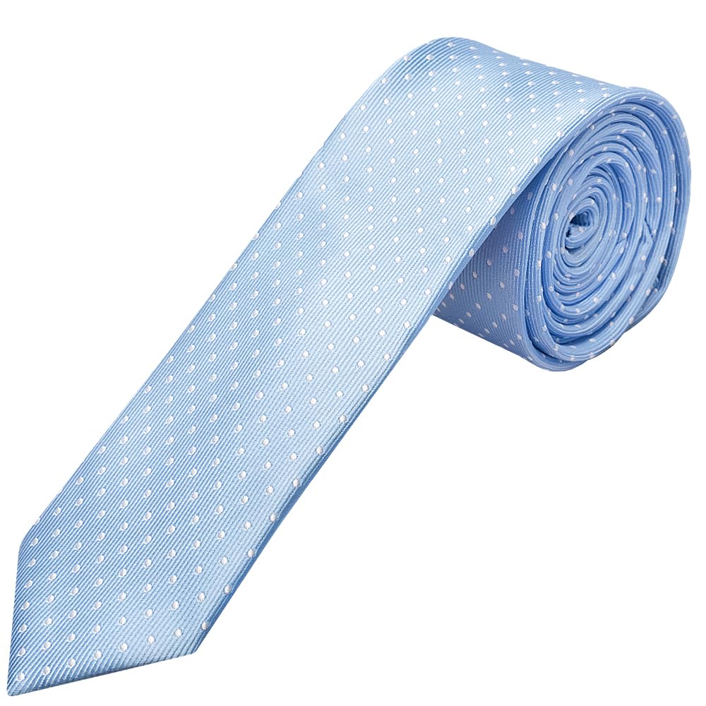 TIES R US Light Blue and White Polka Dot Skinny Men's Tie
