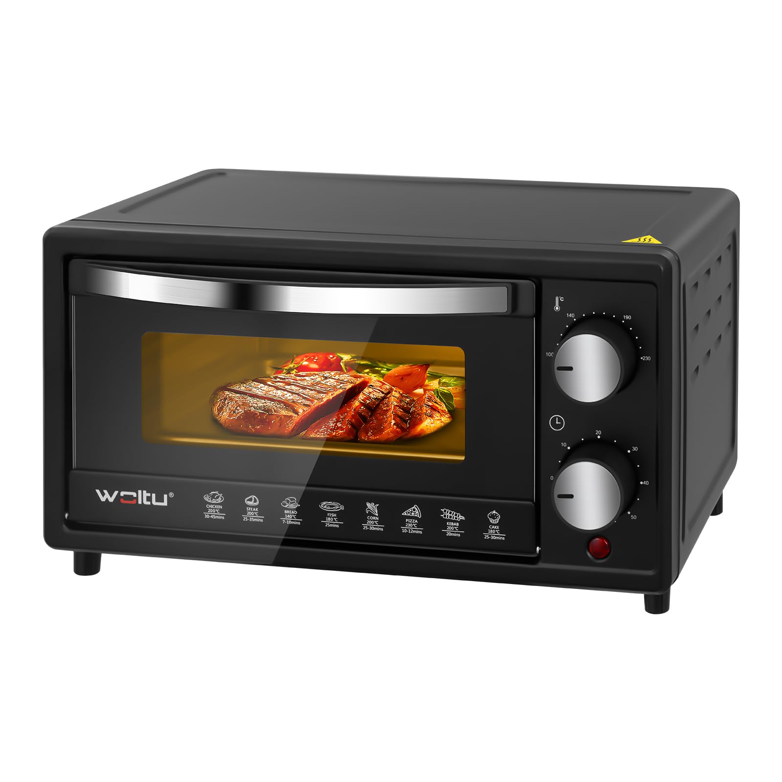 WOLTU Minibackofen 10 Liter, 800 Watt Toasterofen | Pizzaofen | Backblech mit Timer Mini Backofen für Pizza, Toast, Truthahn, Hot Dogs Schwarz
