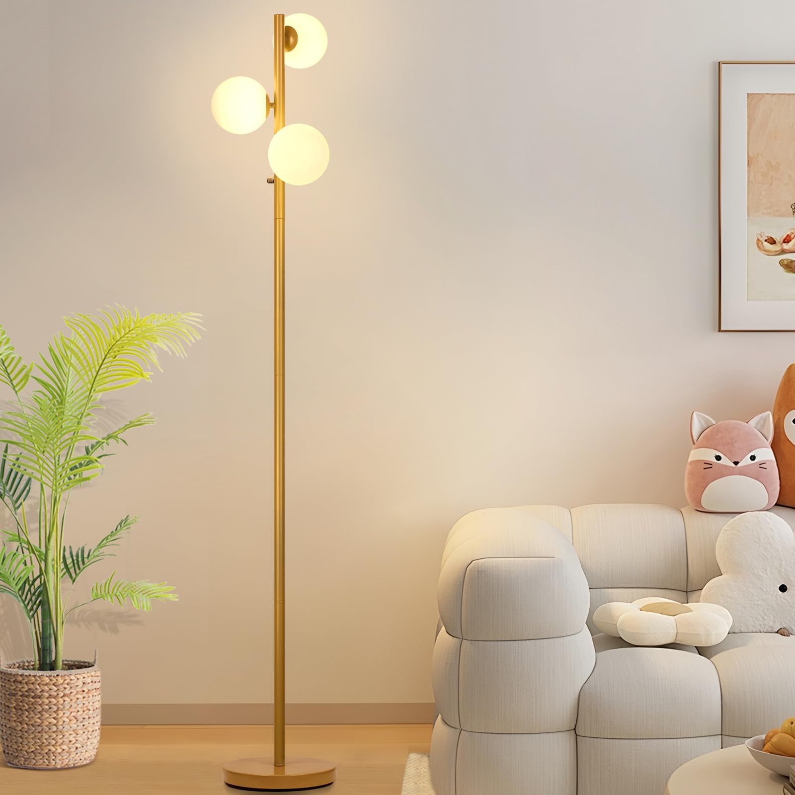DMBOSS Dimmable Floor Lamp with Rotary Switch Modern Gold 3-Head