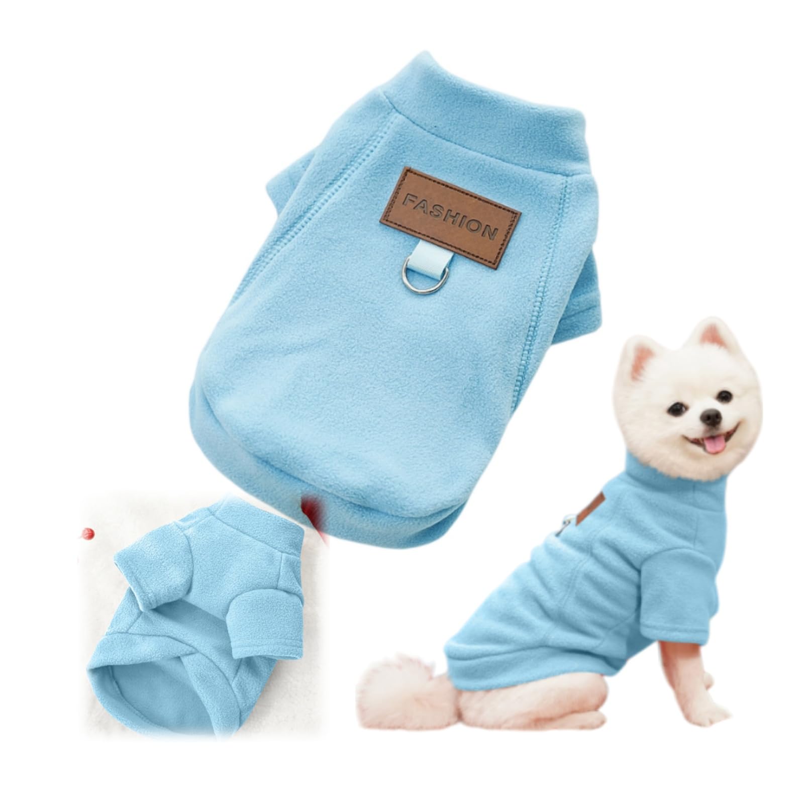 Dog Jumper Dog-Hoodie Puppy Fleece Sweatshirts with Leash Ring, Chihuahua Clothes, Warm & Lightweight Pullover for Small Medium Pets - Cozy Fall/Winter/Spring Pet Jacket (Sky Blue,S)