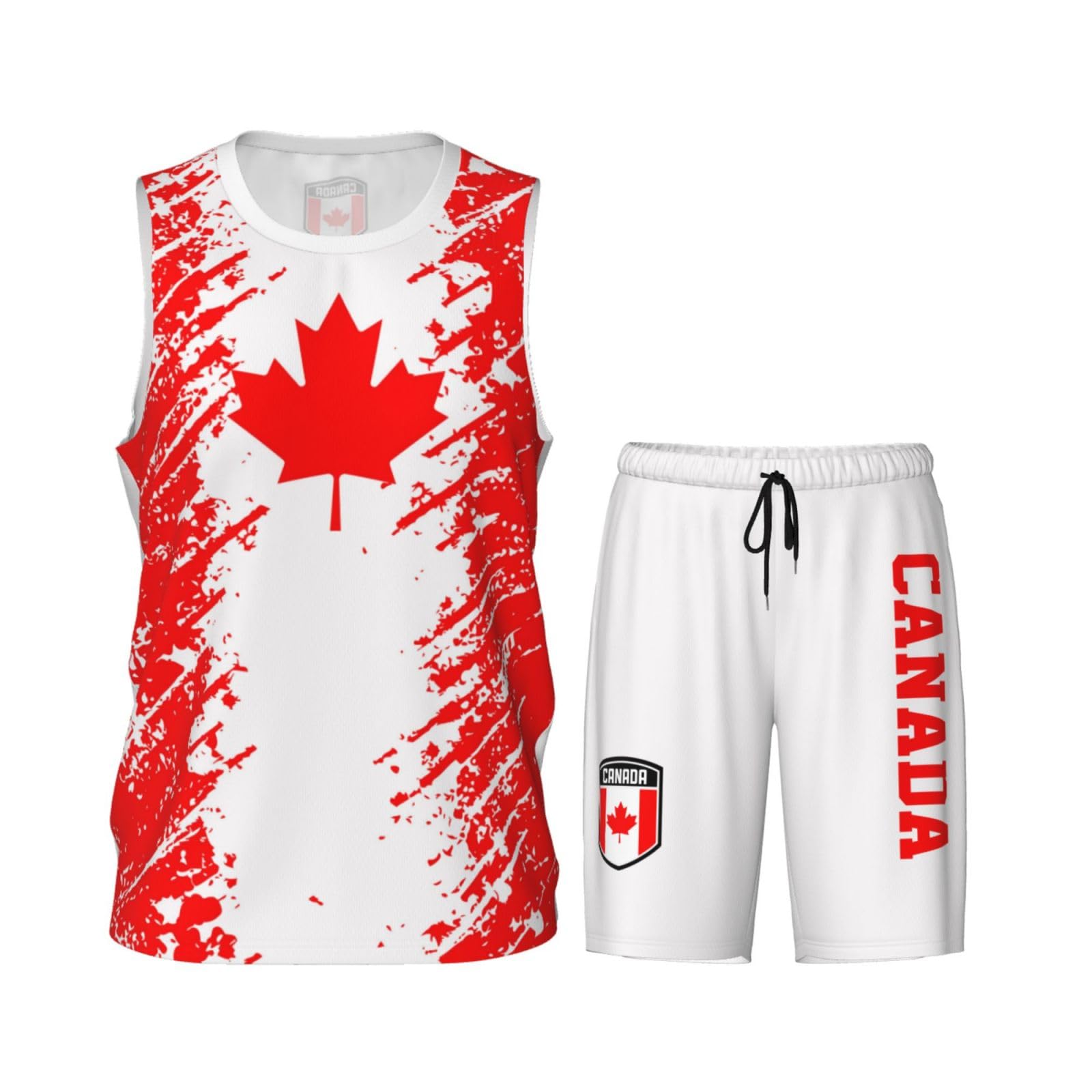 Canada Flag Grain (1) Basketball Jersey Uniform Suit for Men Adults Training Athletic Set