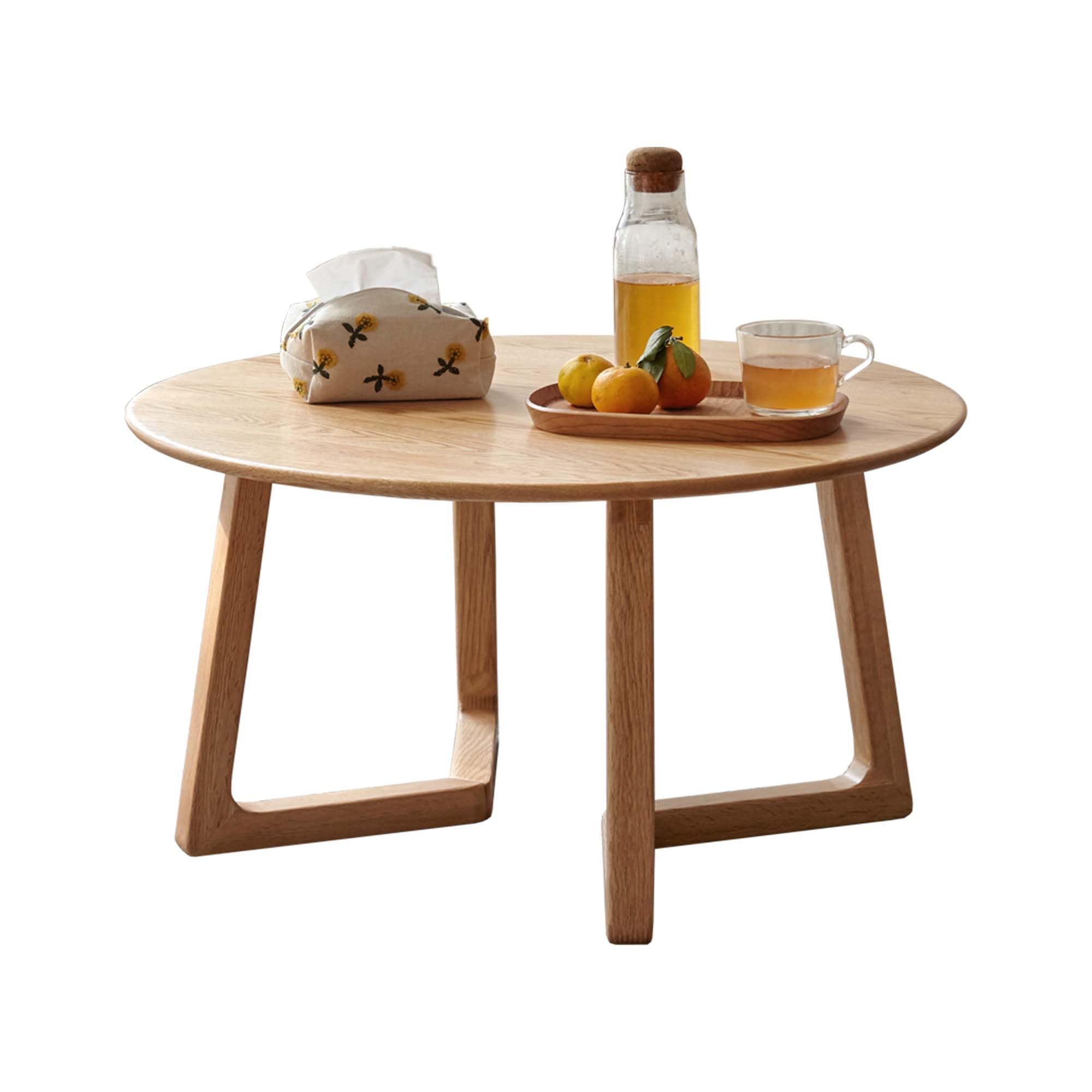 YESWOOD Tavolino rotondo in rovere massello, 75 x 75 x 40 cm, naturale