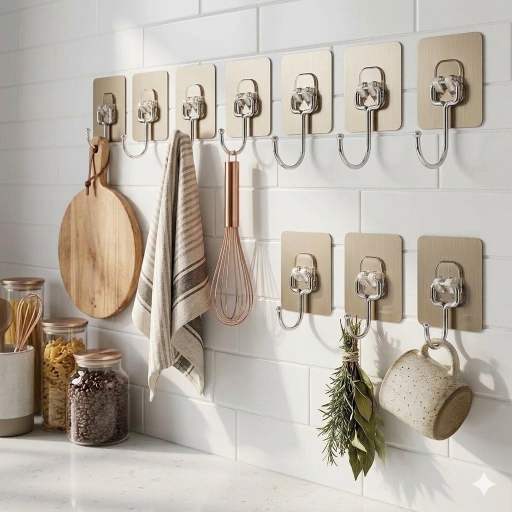 Pack Of 10 PCS Large Adhesive Hooks for Wall Heavy Duty Waterproof Wall Hooks for Hanger Hooks, Stainless Steel Towel and Coats Wall Hook to Use Inside Kitchen, Bathroom, Home and Office RGKH-817-image-49
