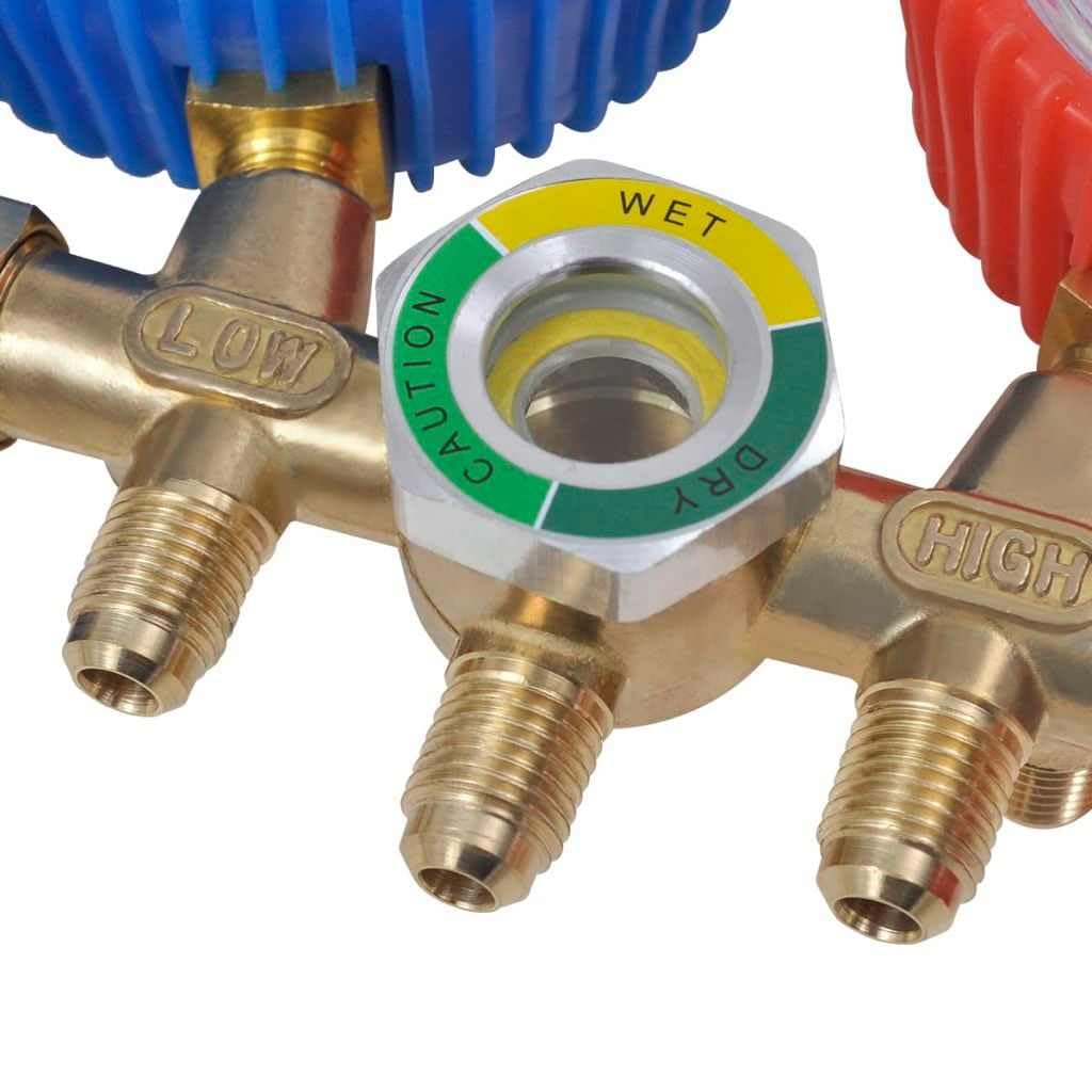Vakuumpumpe mit 2-Wege-Verteiler und Manometer Set für Klimaanlagen, professionelle Kältemittel Wartung, Aluminiumgehäuse, inklusive Schläuche, Adapter, Haken
